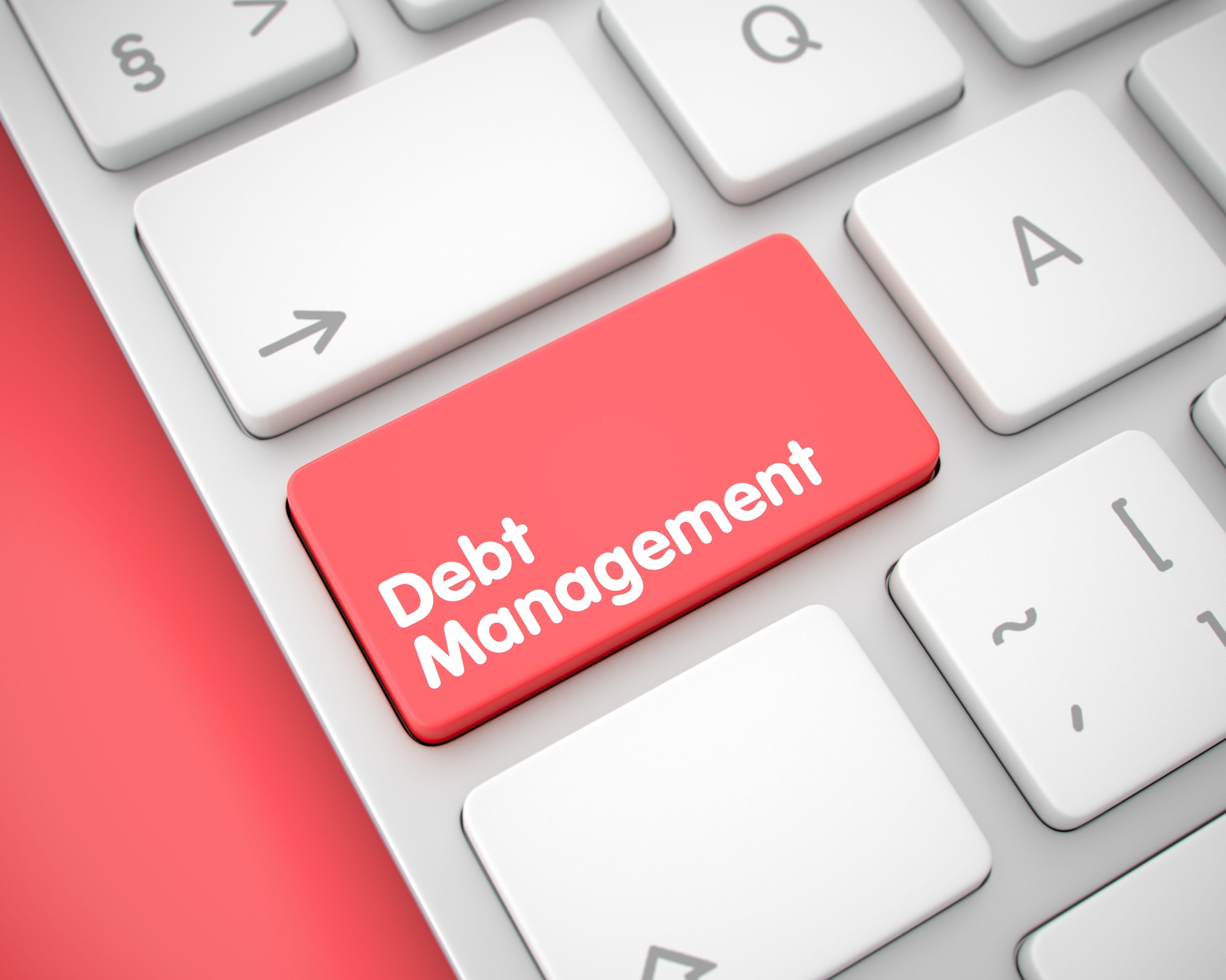 Debt Management - Text on the Red Keyboard Button. 3D